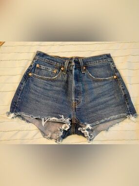 Levi's 501 Dark Blue Distressed Denim Cutoff Shorts